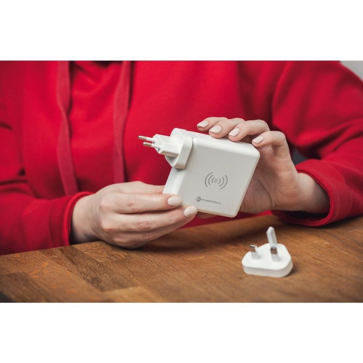 Wielofunkcyjna зарядное устройство Forcell F-Energy 4w1 2 x USB A + USB C 15W + повербанк 8000mAh + беспроводная зарядка белое