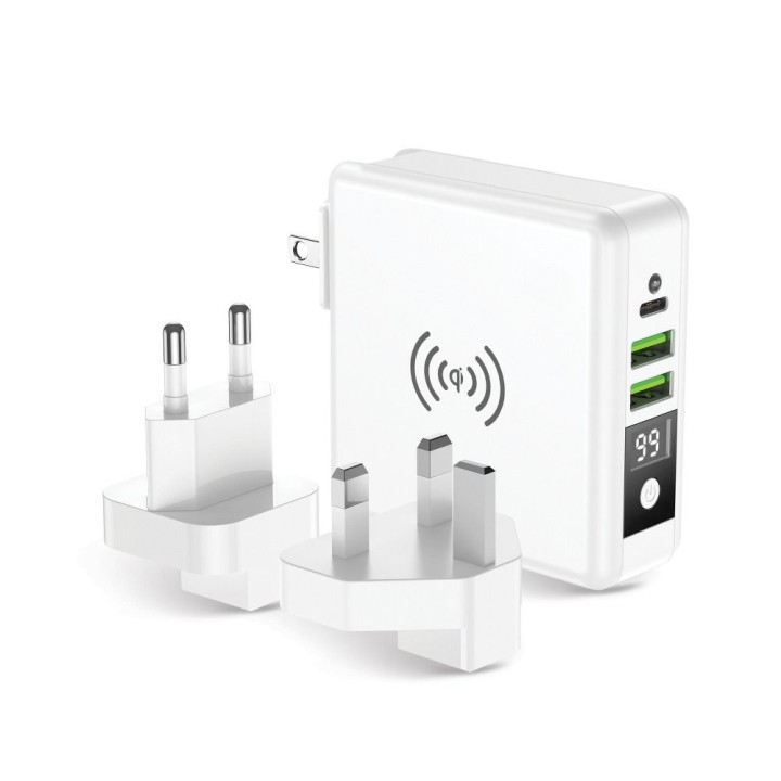 Multifunction charger Forcell F-Energy 4-in-1 2 x USB A + USB C 15W + power bank 8000mAh + wireless charging white