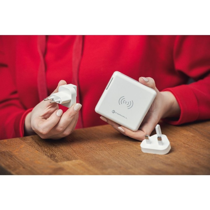 Wielofunkcyjna зарядное устройство Forcell F-Energy 4w1 2 x USB A + USB C 15W + повербанк 8000mAh + беспроводная зарядка белое