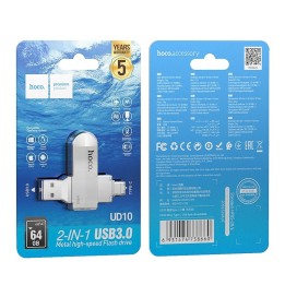 Pendrive 64GB USB 3.0 (USB A + USB C) Hoco UD10 srebrny