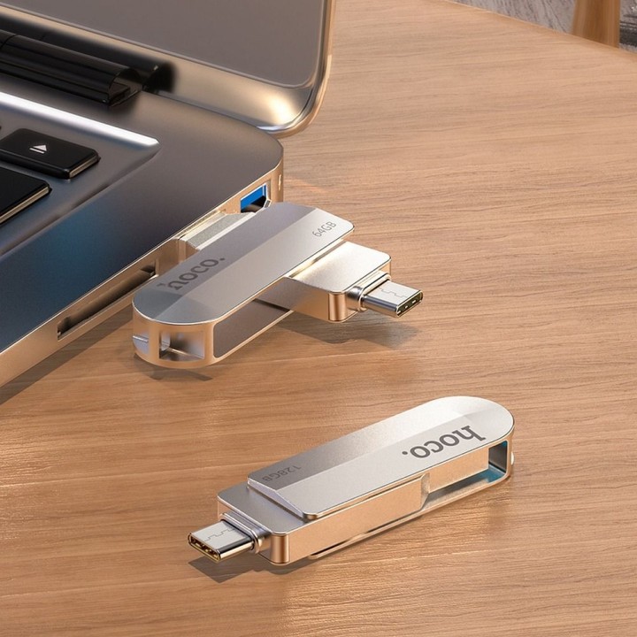 USB flash drive 64GB USB 3.0 (USB A + USB C) Hoco UD10 silver