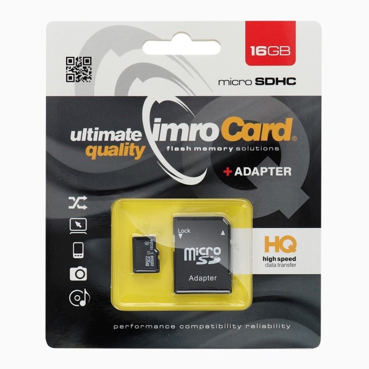 IMRO memory card microSD 16GB 100MB/s class 10 UHS I with SD adapter