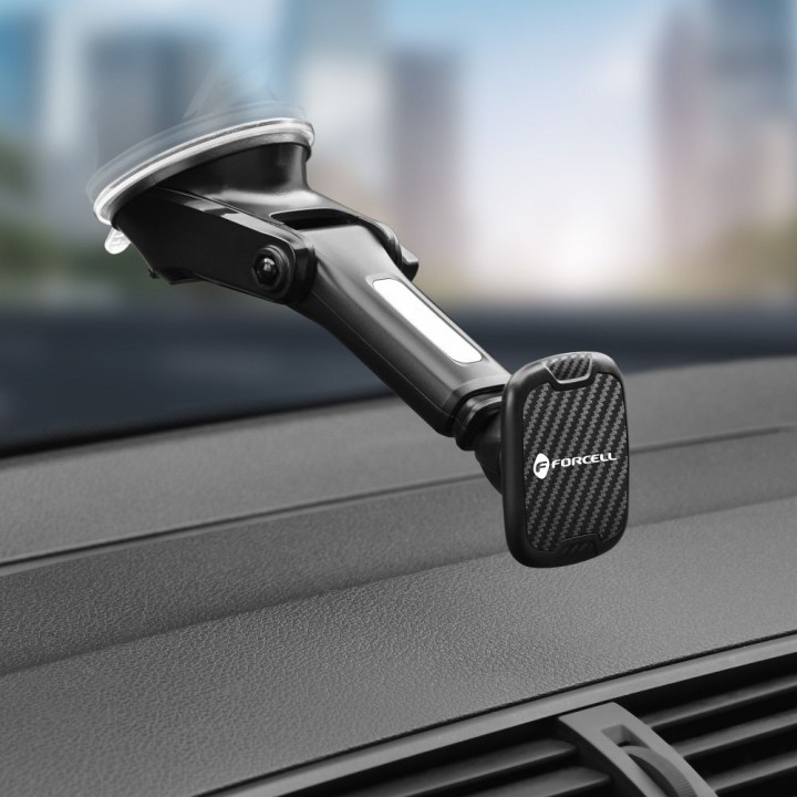 Тримач для телефону для автомобіля магнітний Forcell F-Grip Carbon H-CT327 для скла / приладової панелі чорний