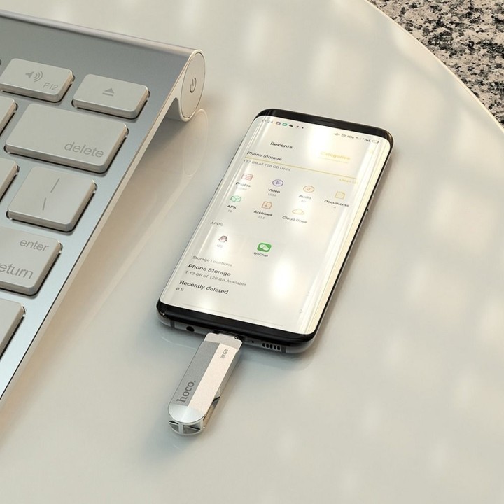 USB flash drive 64GB USB 3.0 (USB A + USB C) Hoco UD10 silver