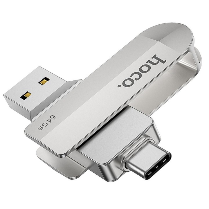 Флешка 64GB USB 3.0 (USB A + USB C) Hoco UD10 серебристая