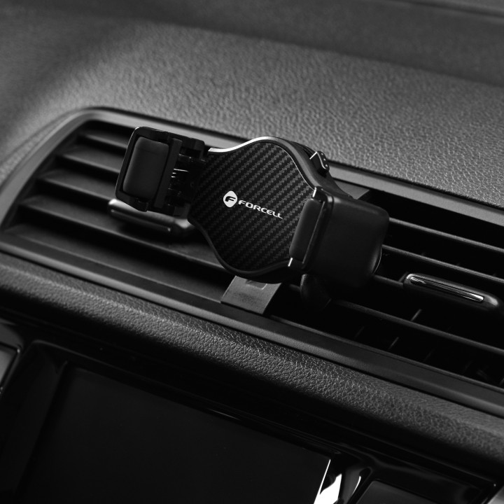 Універсальний автомобільний тримач для телефону Forcell F-Grip Carbon H-CF509 на решітку чорний