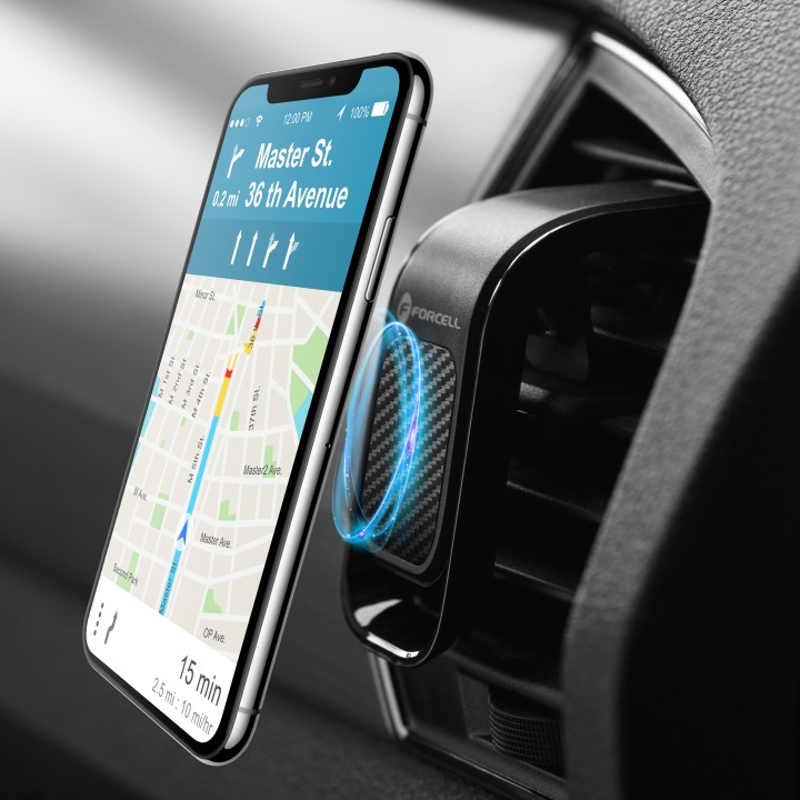 Держатель для телефона для автомобиля универсальный Forcell F-Grip Carbon B060 на решетку черный