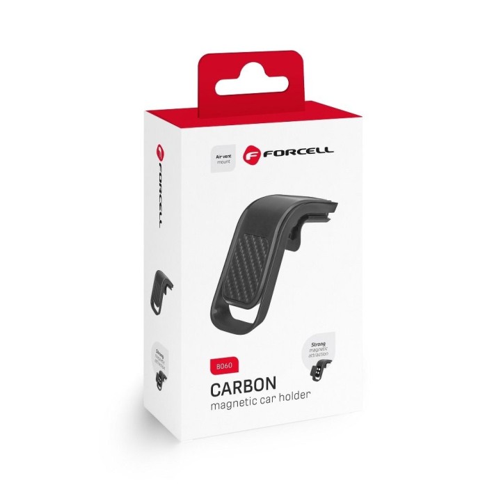 Uchwyt na telefon do samochodu uniwersalny Forcell F-Grip Carbon B060 do kratki czarny