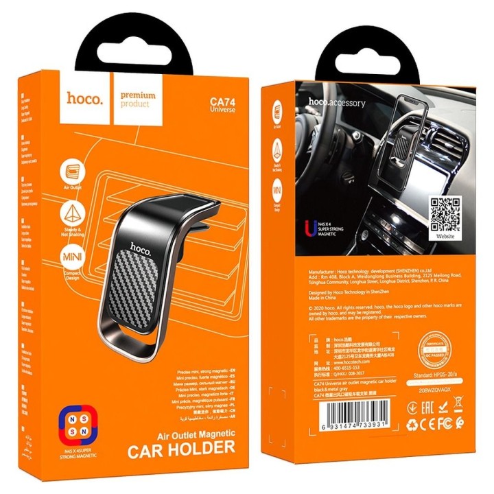 Phone holder for car magnetic Hoco for the air vent CA74 black grey