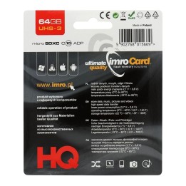 IMRO карта пам'яті microSD 64GB 100MB/s class 10 UHS 3 з адаптером SD