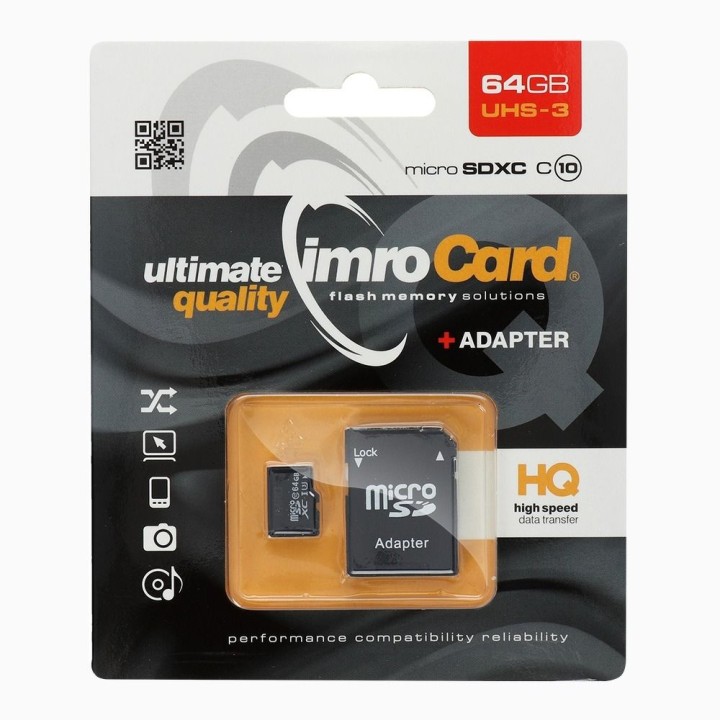 IMRO memory card microSD 64GB 100MB/s class 10 UHS 3 with SD adapter