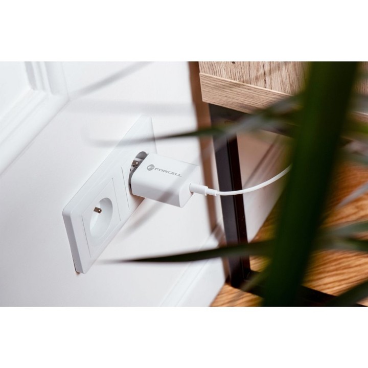 Мережевий зарядний пристрій для телефону Forcell F-Energy USB C QC4.0 PD 3A 25W + кабель USB-C – USB-C TFK-TC-25WPD білий
