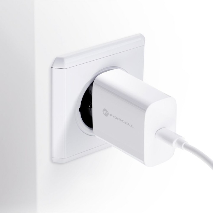 Мережевий зарядний пристрій для телефону Forcell F-Energy USB C QC4.0 PD 3A 25W + кабель USB-C – USB-C TFK-TC-25WPD білий