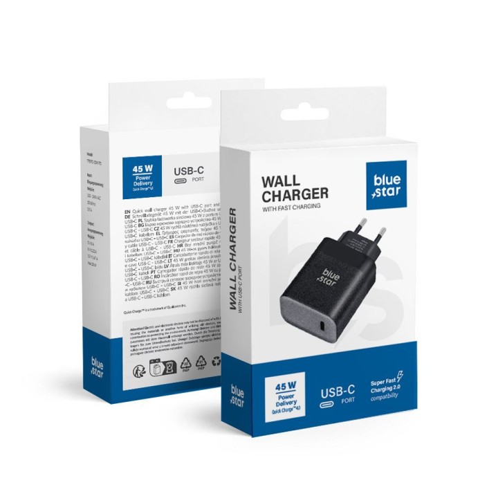 Ładowarka sieciowa do telefonu Blue Star USB C QC4.0 PD 3A 45W TFB-TC-45W czarna