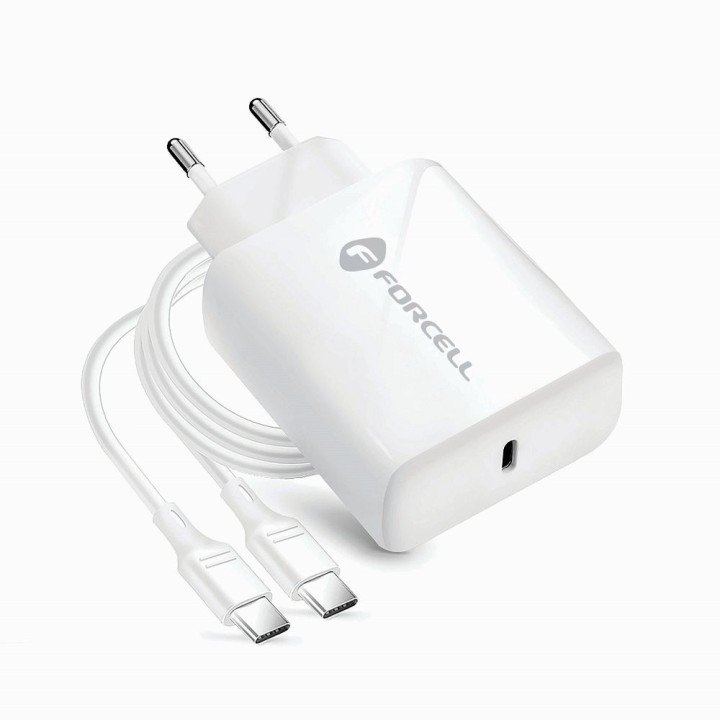 Мережевий зарядний пристрій для телефону Forcell F-Energy USB C QC4.0 PD 3A 25W + кабель USB-C – USB-C TFK-TC-25WPD білий