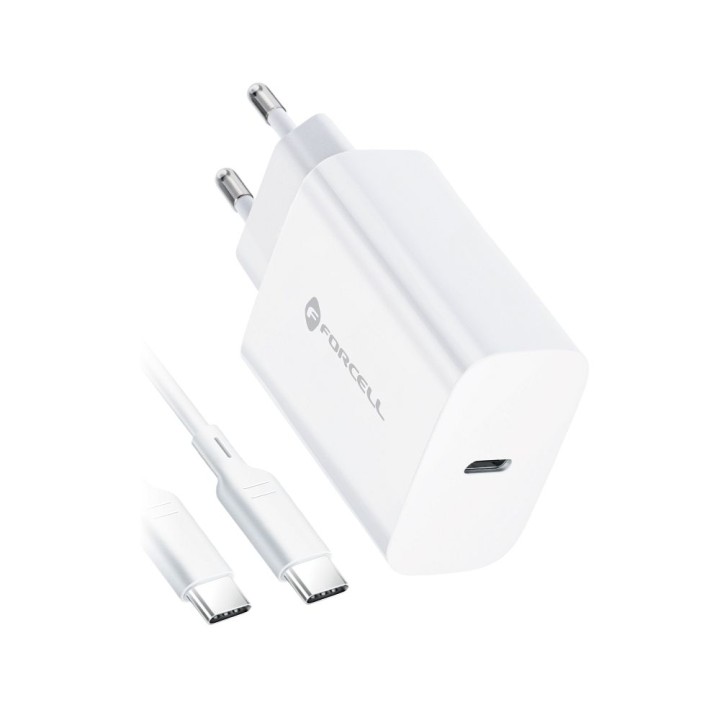 Мережевий зарядний пристрій для телефону Forcell F-Energy USB C QC4.0 PD 3A 25W + кабель USB-C – USB-C TFK-TC-25WPD білий