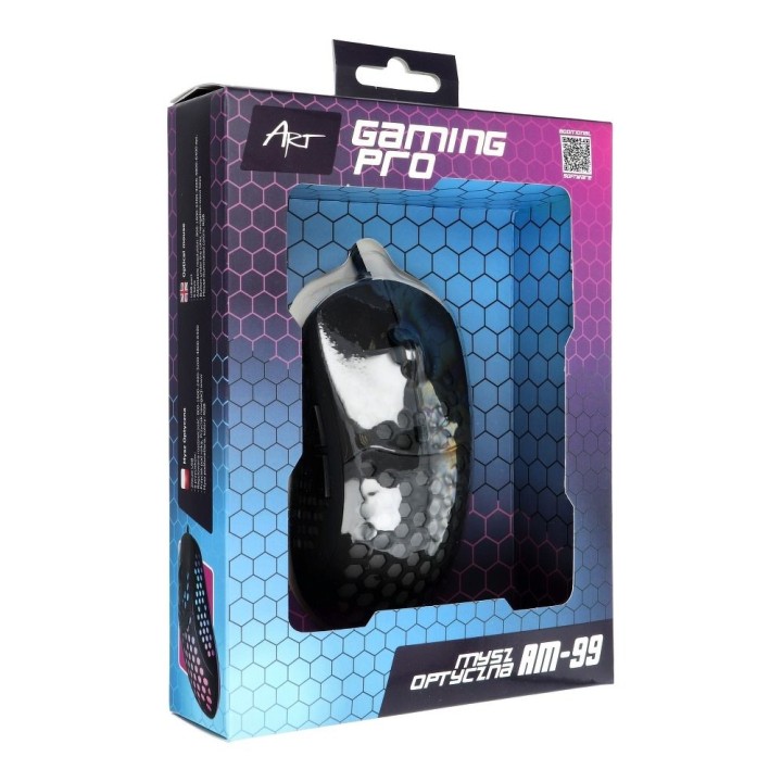 ART wired computer mouse USB A 6400 dpi backlit AM-99 black