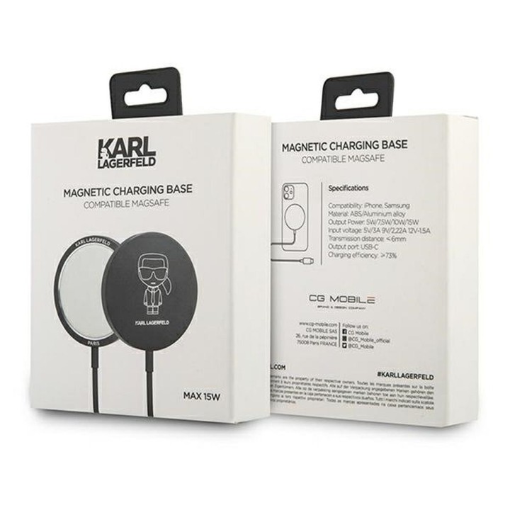 Wireless charger Karl Lagerfeld compatible with MagSafe 15W KLCBMSIKBK black