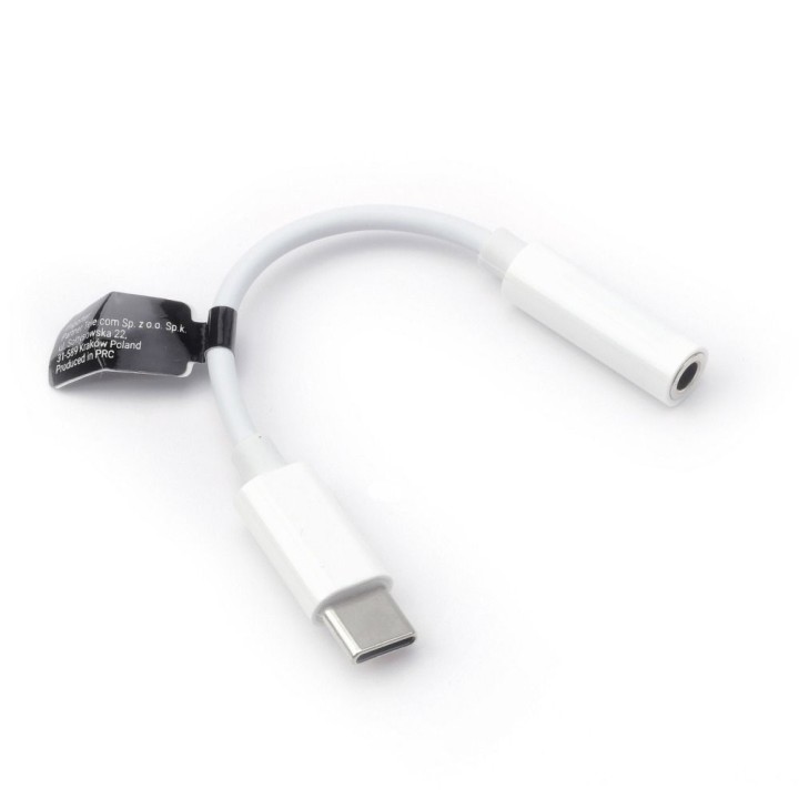 Adapter AUX Typ C (męski) do Jack 3,5 mm (żeński) BOX biały