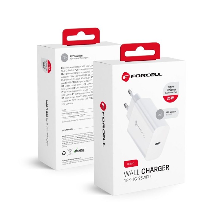 Wall charger for phone Forcell F-Energy USB C QC4.0 PD 3A 25W TFK-TC-25WPD white