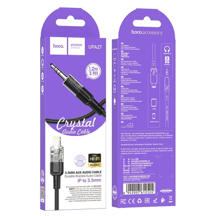 Кабель AUX Jack 3,5 mm для Lightning Hoco 1,2 m UPA27 чорний
