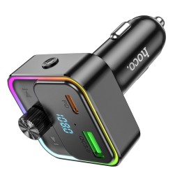 Ładowarka samochodowa Hoco USB A + USB C QC3.0 PD 30W  z transmiterem E81 czarny