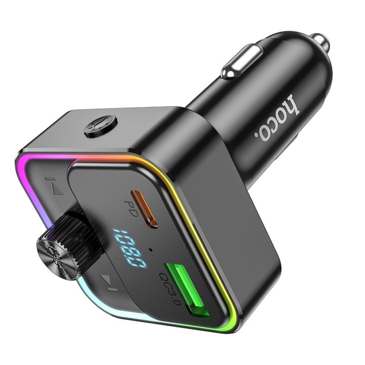 Car charger Hoco USB A + USB C QC3.0 PD 30W with transmiterem E81 black