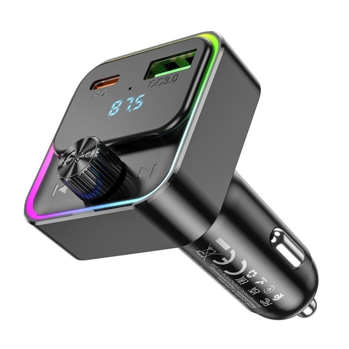 Автомобильное зарядное устройство Hoco USB A + USB C QC3.0 PD 30W с трансмиттером E81 черное