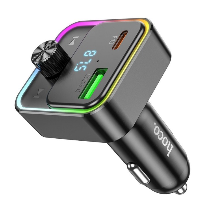 Ładowarka samochodowa Hoco USB A + USB C QC3.0 PD 30W  z transmiterem E81 czarny