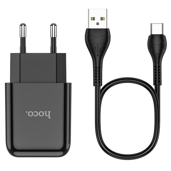Сетевое зарядное устройство для телефона Hoco USB A 2A 10W + кабель USB-A – USB-C N2 черное
