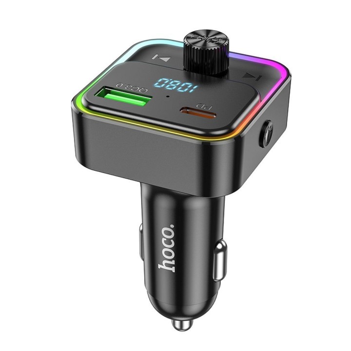 Car charger Hoco USB A + USB C QC3.0 PD 30W with transmiterem E81 black