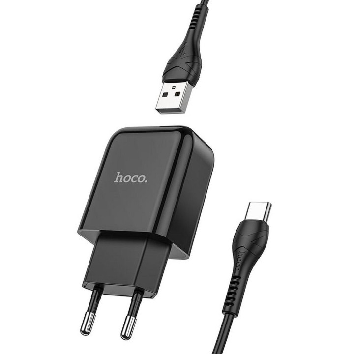 Wall charger for phone Hoco USB A 2A 10W + USB-A to USB-C cable N2 black