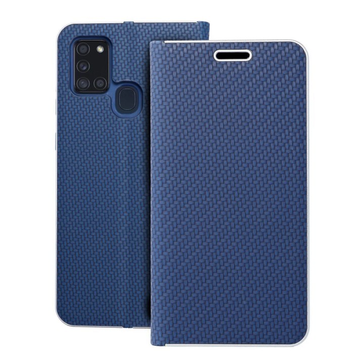 Чехол с клапаном для Samsung A21s Luna Book Carbon синий