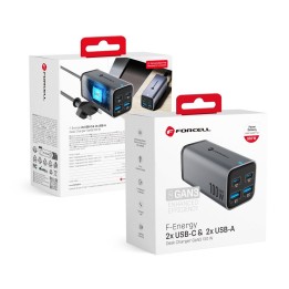 Desktop charger Forcell F-Energy GaN III 2 x USB C + 2 x USB A QC4.0 PD 5A 100W VT-49 grey