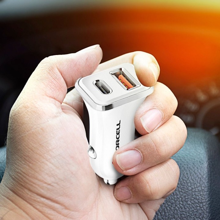 FORCELL car charger USB 3.0 + USB C Quick Charging + Power Delivery PD20W 4A CC-QCPD01 white