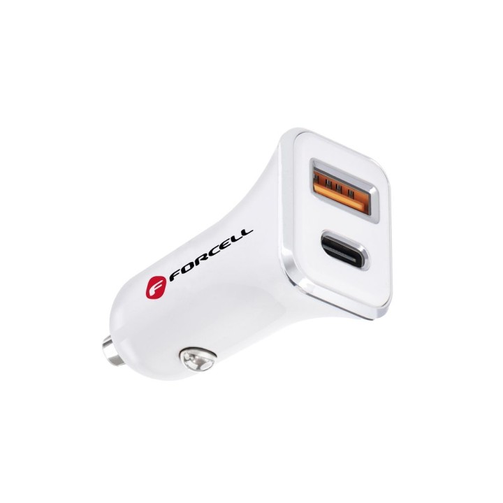 FORCELL ładowarka samochodowa USB 3.0 + USB C Quick Charging + Power Delivery PD20W 4A CC-QCPD01 biała