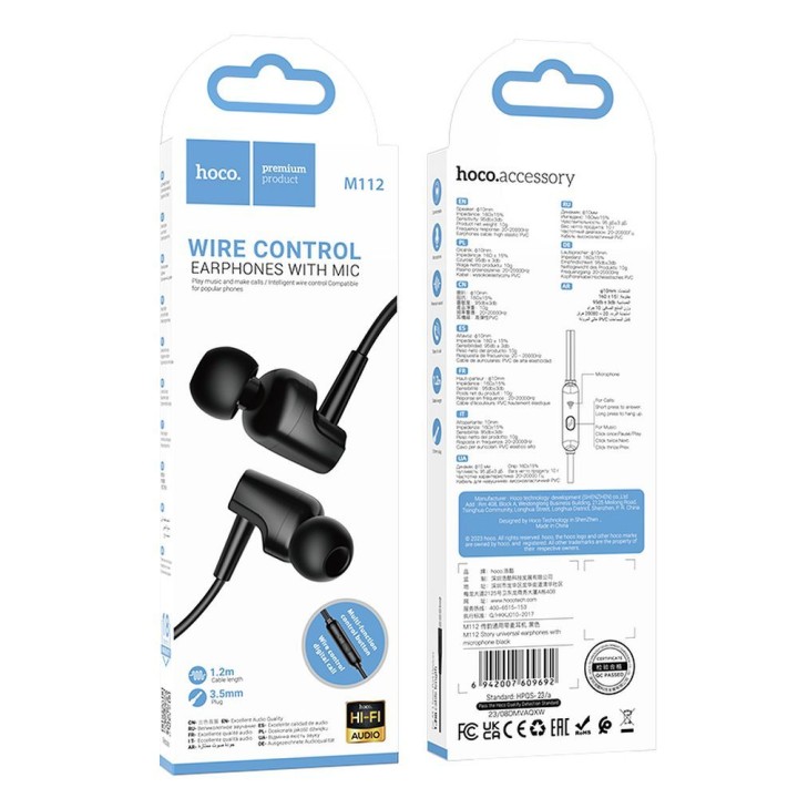 Słuchawki przewodowe douszne Jack 3,5 mm Hoco M112 czarne