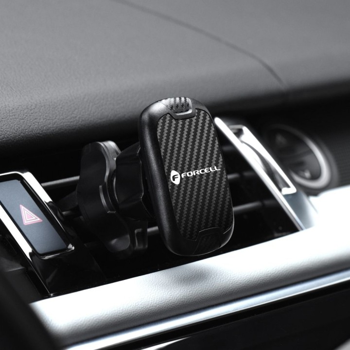 Магнітний автомобільний тримач для телефону Forcell F-Grip Carbon H-CT325 на решітку чорний