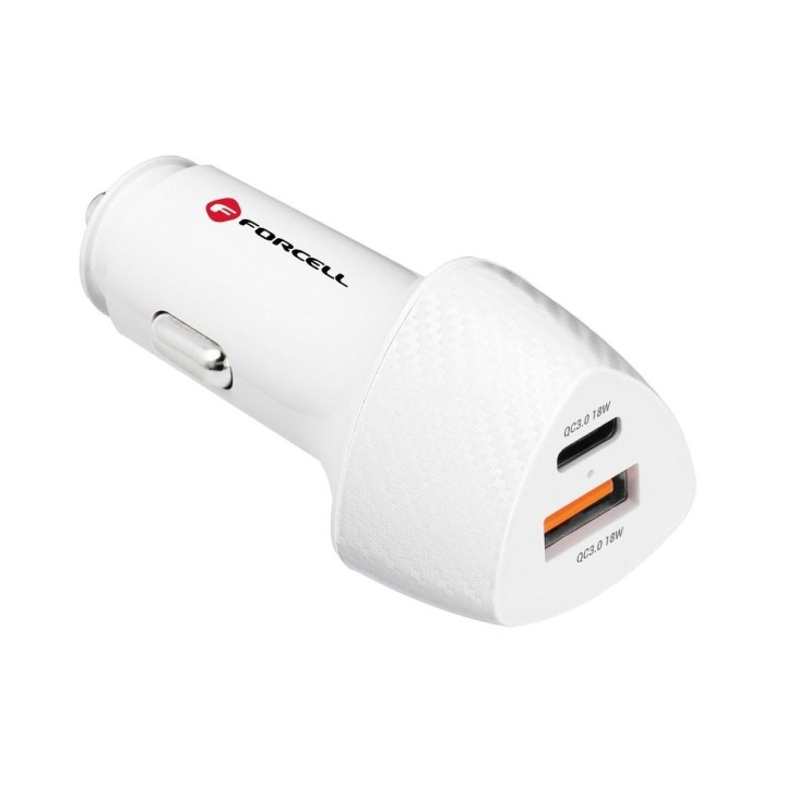 Car charger Forcell F-Energy Carbon USB C + USB A QC3.0 PD 3A 38W CC50-1A1C white