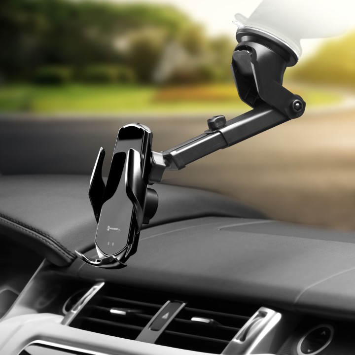 Automatic wireless car phone holder Forcell F-Grip HS1 Qi 15W for windshield / air vent black