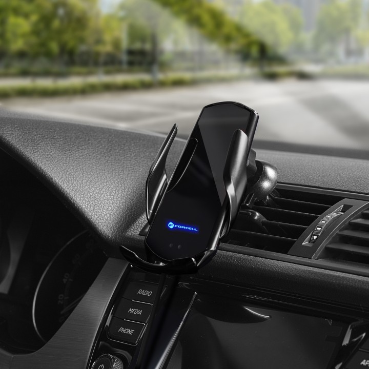 Automatic wireless car phone holder Forcell F-Grip HS1 Qi 15W for windshield / air vent black