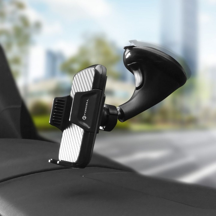 Держатель для телефона для автомобиля универсальный Forcell F-Grip Carbon HT1 для стекла / приборной панели черный