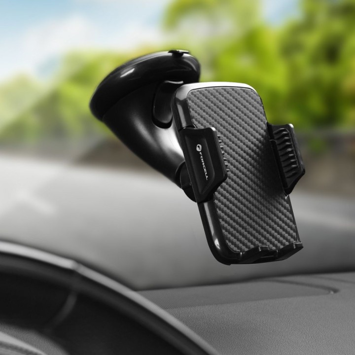 Держатель для телефона для автомобиля универсальный Forcell F-Grip Carbon HT1 для стекла / приборной панели черный