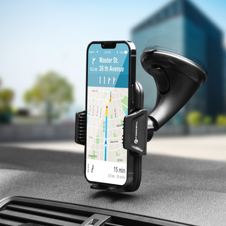 Phone holder for car universal Forcell F-Grip Carbon HT1 for windscreen / dashboard black