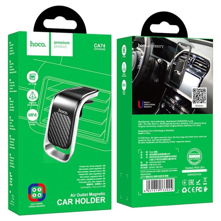 Phone holder for car magnetic Hoco for the air vent CA74 black silver