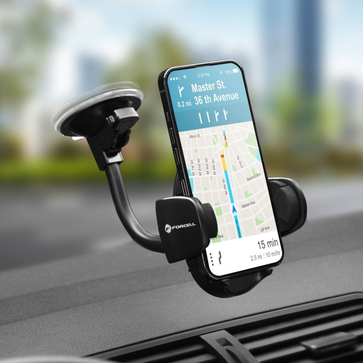 Phone holder for car universal Forcell F-Grip Oval 17 cm for windscreen / dashboard / air vent black