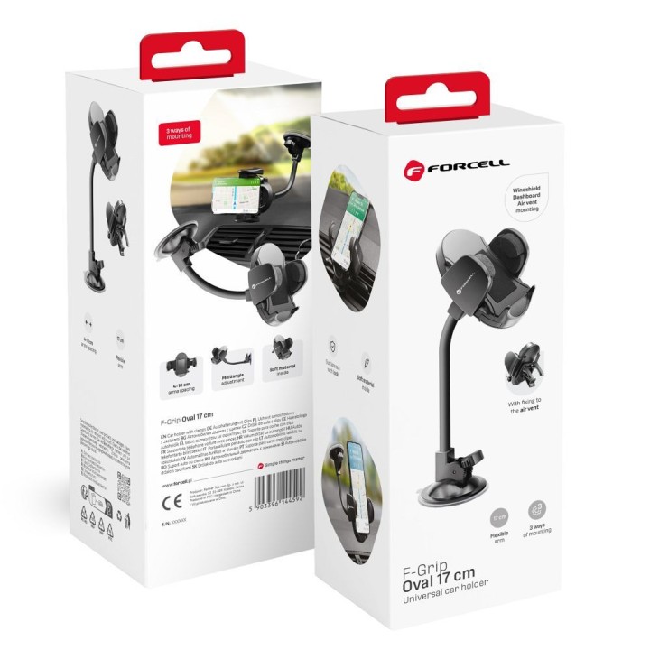Держатель для телефона для автомобиля универсальный Forcell F-Grip Oval 17 cm для стекла / приборной панели / решетки черный