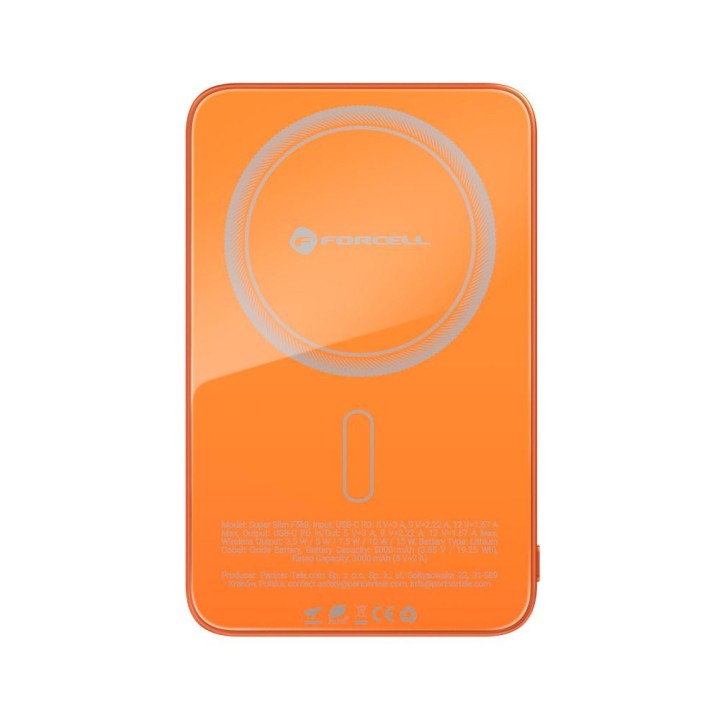 Powerbank zgodny z MagSafe Forcell F-Energy SuperSlim F5K8 QC4.0 PD3.0 15W 5000 mAh pomarańczowy 0INT