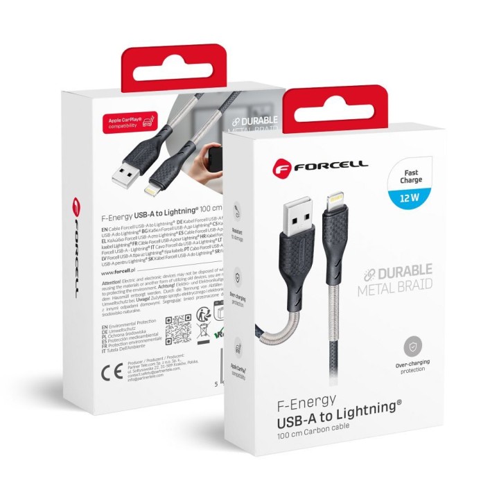 Кабель USB A для Lightning Forcell F-Energy 2,4A 12W Carbon 1 m CB-01A чорний