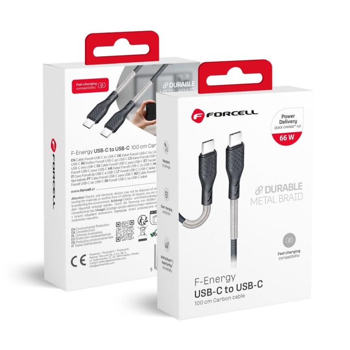 Кабель USB C — USB C Forcell F-Energy QC4.0 PD 5A 66W Carbon 1 m CB-02C черный